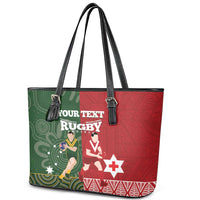 Custom Mate Maa Tonga And Kangaroo Australia Leather Tote Bag Tongan Kupesi Mix Aboriginal Art LT14 - Polynesian Pride