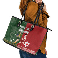 Custom Mate Maa Tonga And Kangaroo Australia Leather Tote Bag Tongan Kupesi Mix Aboriginal Art LT14 - Polynesian Pride