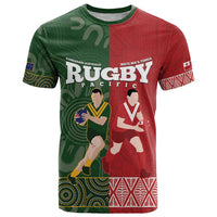 Custom Mate Maa Tonga And Kangaroo Australia T Shirt Tongan Kupesi Mix Aboriginal Art LT14 Green - Polynesian Pride
