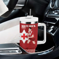 Personalised Mate Maa Tonga And Kangaroo Australia Tumbler With Handle Tongan Kupesi Mix Aboriginal Art LT14 - Polynesian Pride