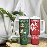 Personalised Mate Maa Tonga And Kangaroo Australia Tumbler With Handle Tongan Kupesi Mix Aboriginal Art LT14 - Polynesian Pride
