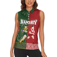 Custom Mate Maa Tonga And Kangaroo Australia Women Sleeveless Polo Shirt Tongan Kupesi Mix Aboriginal Art