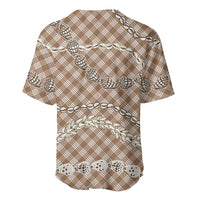 Brown Aloha Hawaii Shell Lei Baseball Jersey Palaka Hebrew Cone Honey Cowrie Elegant Curves LT14 - Polynesian Pride