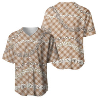 Brown Aloha Hawaii Shell Lei Baseball Jersey Palaka Hebrew Cone Honey Cowrie Elegant Curves LT14 - Polynesian Pride