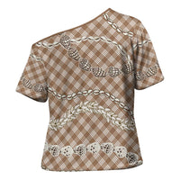 Brown Aloha Hawaii Shell Lei Cross Shoulder Shirt Palaka Hebrew Cone Honey Cowrie Elegant Curves LT14 - Polynesian Pride
