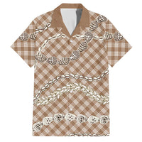 Brown Aloha Hawaii Shell Lei Family Matching Long Sleeve Bodycon Dress and Hawaiian Shirt Palaka Hebrew Cone Honey Cowrie Elegant Curves - Polynesian Pride