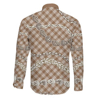 Brown Aloha Hawaii Shell Lei Family Matching Off The Shoulder Long Sleeve Dress and Hawaiian Shirt Palaka Hebrew Cone Honey Cowrie Elegant Curves - Polynesian Pride