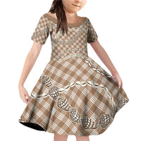 Brown Aloha Hawaii Shell Lei Family Matching Off Shoulder Short Dress and Hawaiian Shirt Palaka Hebrew Cone Honey Cowrie Elegant Curves - Polynesian Pride