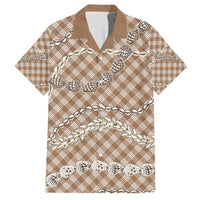 Brown Aloha Hawaii Shell Lei Family Matching Off Shoulder Short Dress and Hawaiian Shirt Palaka Hebrew Cone Honey Cowrie Elegant Curves - Polynesian Pride