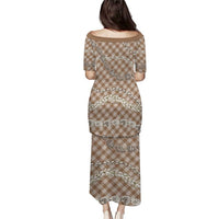 Brown Aloha Hawaii Shell Lei Family Matching Puletasi and Hawaiian Shirt Palaka Hebrew Cone Honey Cowrie Elegant Curves - Polynesian Pride