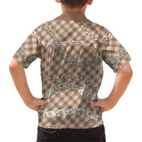 Brown Aloha Hawaii Shell Lei Family Matching Short Sleeve Bodycon Dress and Hawaiian Shirt Palaka Hebrew Cone Honey Cowrie Elegant Curves - Polynesian Pride