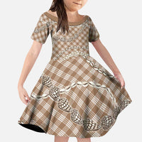 Brown Aloha Hawaii Shell Lei Family Matching Tank Maxi Dress and Hawaiian Shirt Palaka Hebrew Cone Honey Cowrie Elegant Curves - Polynesian Pride