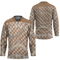 Brown Aloha Hawaii Shell Lei Hockey Jersey Palaka Hebrew Cone Honey Cowrie Elegant Curves - Polynesian Pride