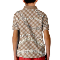 Brown Aloha Hawaii Shell Lei Kid Polo Shirt Palaka Hebrew Cone Honey Cowrie Elegant Curves LT14 - Polynesian Pride