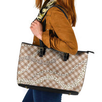 Brown Aloha Hawaii Shell Lei Leather Tote Bag Palaka Hebrew Cone Honey Cowrie Elegant Curves LT14 Brown - Polynesian Pride