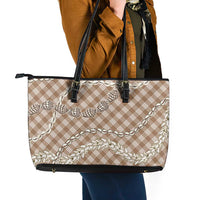 Brown Aloha Hawaii Shell Lei Leather Tote Bag Palaka Hebrew Cone Honey Cowrie Elegant Curves LT14 - Polynesian Pride