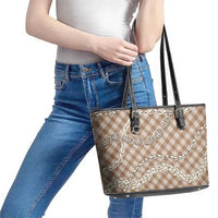 Brown Aloha Hawaii Shell Lei Leather Tote Bag Palaka Hebrew Cone Honey Cowrie Elegant Curves LT14 - Polynesian Pride
