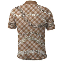 Brown Aloha Hawaii Shell Lei Polo Shirt Palaka Hebrew Cone Honey Cowrie Elegant Curves - Polynesian Pride