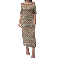 Brown Aloha Hawaii Shell Lei Puletasi Palaka Hebrew Cone Honey Cowrie Elegant Curves LT14 Long Dress Brown - Polynesian Pride