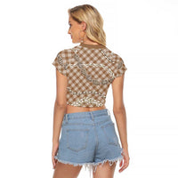 Brown Aloha Hawaii Shell Lei Raglan Cropped T Shirt Palaka Hebrew Cone Honey Cowrie Elegant Curves LT14 - Polynesian Pride