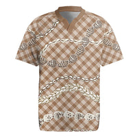 Brown Aloha Hawaii Shell Lei Rugby Jersey Palaka Hebrew Cone Honey Cowrie Elegant Curves LT14 Brown - Polynesian Pride