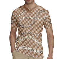 Brown Aloha Hawaii Shell Lei Rugby Jersey Palaka Hebrew Cone Honey Cowrie Elegant Curves LT14 - Polynesian Pride