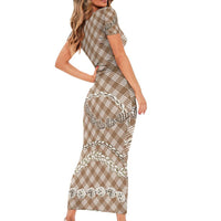 Brown Aloha Hawaii Shell Lei Short Sleeve Bodycon Dress Palaka Hebrew Cone Honey Cowrie Elegant Curves LT14 - Polynesian Pride