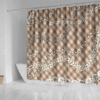 Brown Aloha Hawaii Shell Lei Shower Curtain Palaka Hebrew Cone Honey Cowrie Elegant Curves - Polynesian Pride