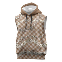 Brown Aloha Hawaii Shell Lei Sleeveless Hoodie Palaka Hebrew Cone Honey Cowrie Elegant Curves LT14 Brown - Polynesian Pride