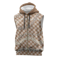 Brown Aloha Hawaii Shell Lei Sleeveless Zip Hoodie Palaka Hebrew Cone Honey Cowrie Elegant Curves LT14 Brown - Polynesian Pride