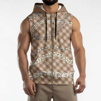 Brown Aloha Hawaii Shell Lei Sleeveless Zip Hoodie Palaka Hebrew Cone Honey Cowrie Elegant Curves - Polynesian Pride