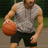 Brown Aloha Hawaii Shell Lei Sleeveless Zip Hoodie Palaka Hebrew Cone Honey Cowrie Elegant Curves - Polynesian Pride