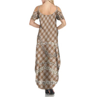 Brown Aloha Hawaii Shell Lei Summer Maxi Dress Palaka Hebrew Cone Honey Cowrie Elegant Curves LT14 - Polynesian Pride