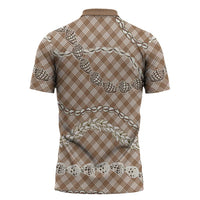 Brown Aloha Hawaii Shell Lei Zipper Polo Shirt Palaka Hebrew Cone Honey Cowrie Elegant Curves LT14 - Polynesian Pride