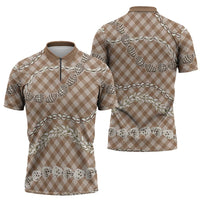 Brown Aloha Hawaii Shell Lei Zipper Polo Shirt Palaka Hebrew Cone Honey Cowrie Elegant Curves LT14 - Polynesian Pride