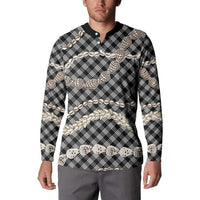 Black Aloha Hawaii Shell Lei Button Sweatshirt Palaka Hebrew Cone Honey Cowrie Elegant Curves - Polynesian Pride