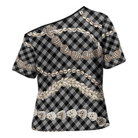 Black Aloha Hawaii Shell Lei Cross Shoulder Shirt Palaka Hebrew Cone Honey Cowrie Elegant Curves LT14 - Polynesian Pride