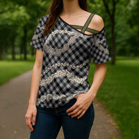 Black Aloha Hawaii Shell Lei Cross Shoulder Shirt Palaka Hebrew Cone Honey Cowrie Elegant Curves LT14 - Polynesian Pride