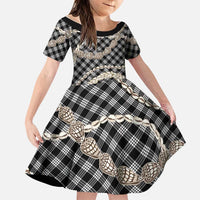 Black Aloha Hawaii Shell Lei Family Matching Long Sleeve Bodycon Dress and Hawaiian Shirt Palaka Hebrew Cone Honey Cowrie Elegant Curves - Polynesian Pride