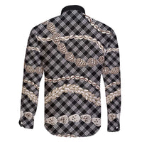 Black Aloha Hawaii Shell Lei Family Matching Long Sleeve Bodycon Dress and Hawaiian Shirt Palaka Hebrew Cone Honey Cowrie Elegant Curves - Polynesian Pride