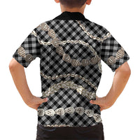 Black Aloha Hawaii Shell Lei Family Matching Puletasi and Hawaiian Shirt Palaka Hebrew Cone Honey Cowrie Elegant Curves - Polynesian Pride