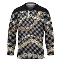Black Aloha Hawaii Shell Lei Hockey Jersey Palaka Hebrew Cone Honey Cowrie Elegant Curves LT14 Unisex Black - Polynesian Pride