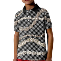 Black Aloha Hawaii Shell Lei Kid Polo Shirt Palaka Hebrew Cone Honey Cowrie Elegant Curves LT14 Kid Black - Polynesian Pride
