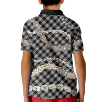 Black Aloha Hawaii Shell Lei Kid Polo Shirt Palaka Hebrew Cone Honey Cowrie Elegant Curves LT14 - Polynesian Pride