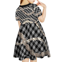 Black Aloha Hawaii Shell Lei Kid Short Sleeve Dress Palaka Hebrew Cone Honey Cowrie Elegant Curves LT14 - Polynesian Pride