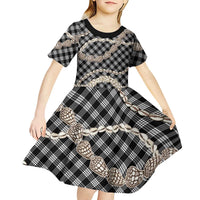 Black Aloha Hawaii Shell Lei Kid Short Sleeve Dress Palaka Hebrew Cone Honey Cowrie Elegant Curves LT14 - Polynesian Pride