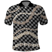 Black Aloha Hawaii Shell Lei Polo Shirt Palaka Hebrew Cone Honey Cowrie Elegant Curves LT14 Black - Polynesian Pride