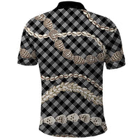Black Aloha Hawaii Shell Lei Polo Shirt Palaka Hebrew Cone Honey Cowrie Elegant Curves - Polynesian Pride