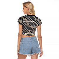 Black Aloha Hawaii Shell Lei Raglan Cropped T Shirt Palaka Hebrew Cone Honey Cowrie Elegant Curves - Polynesian Pride