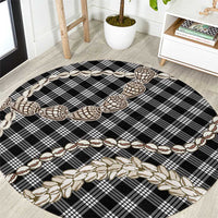 Black Aloha Hawaii Shell Lei Round Carpet Palaka Hebrew Cone Honey Cowrie Elegant Curves - Polynesian Pride